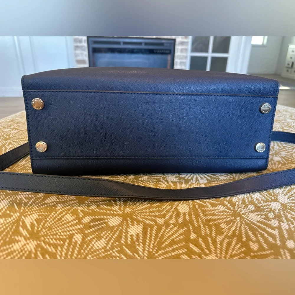 Michael Kors Hamilton East West Navy Saffiano Leather Satchel with Gold Hardware